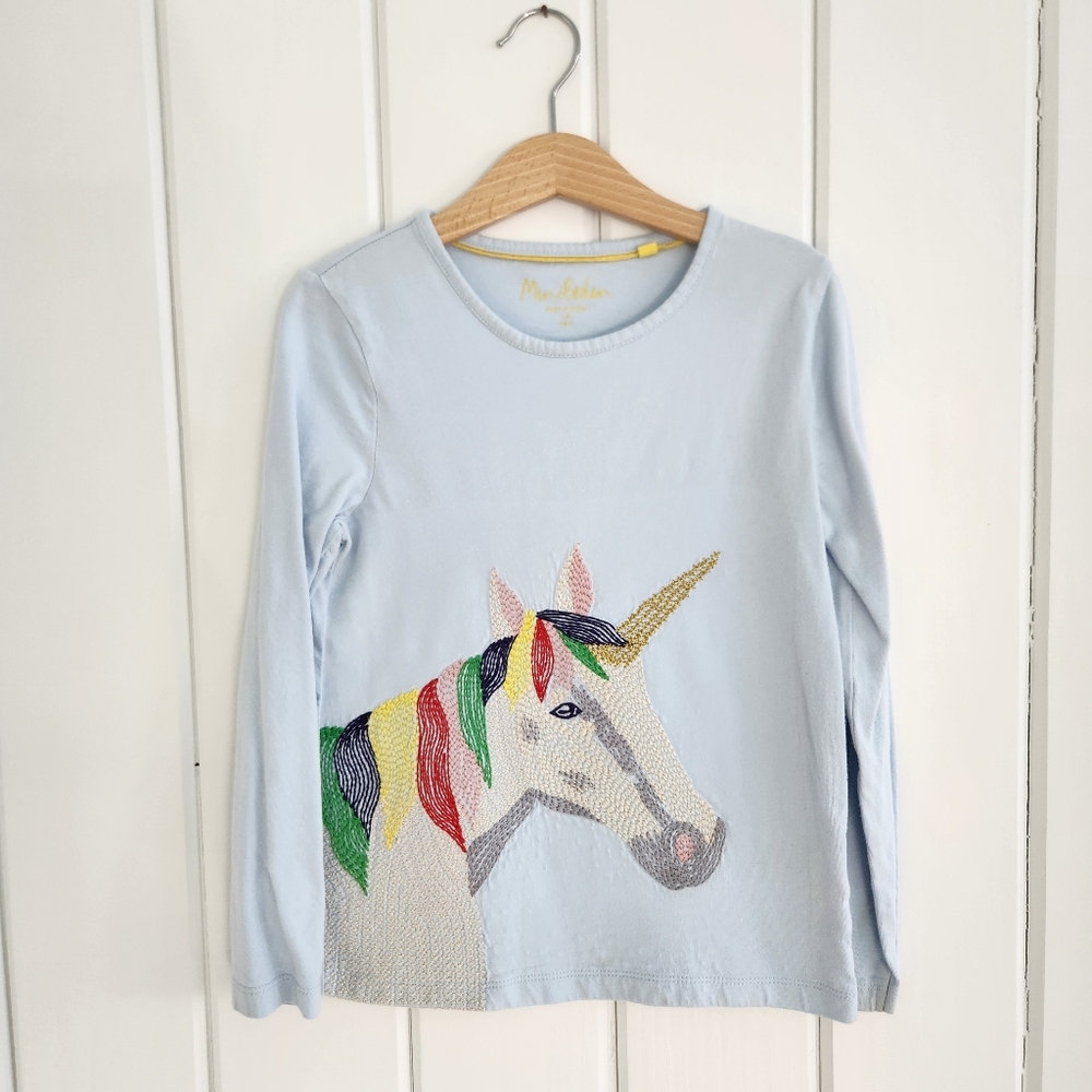 Mini Boden Embroidered Unicorn Top Size 7/8
